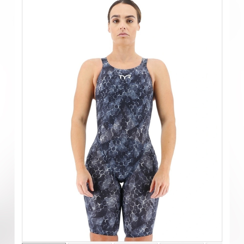 TYR Avictor Super Nova Open Back Tech Swimsuit Black and Gray Size 28, 29